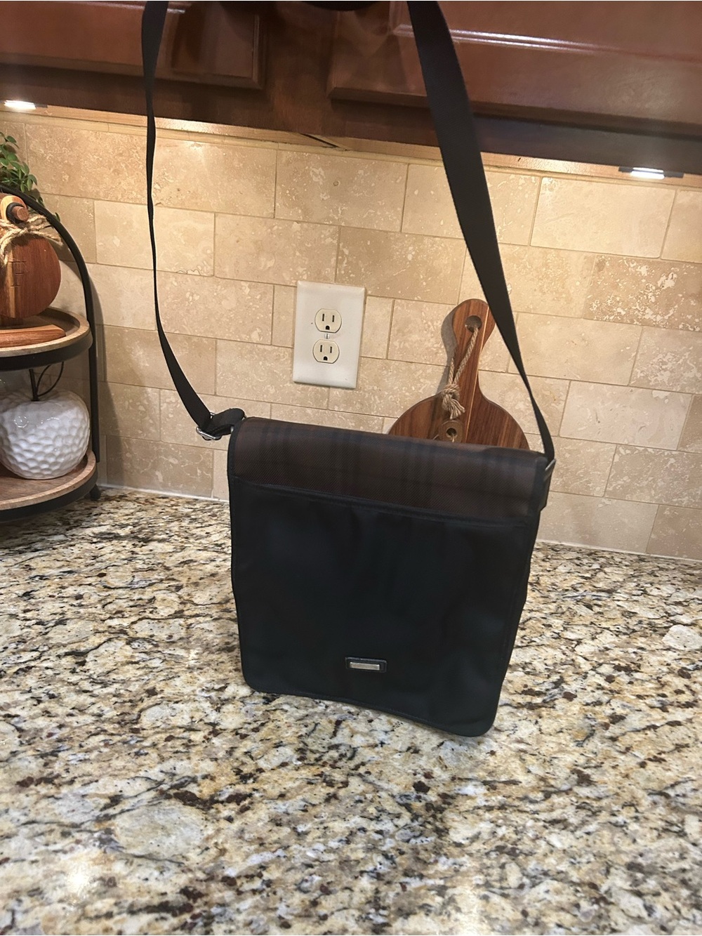 Burberry Messenger Shoulder Bag Nova Check Black and brown logo